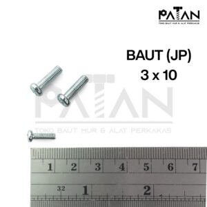 Baut JP Kepala Bulat Putih M3 Machine Screw (Panjang 8-60) Obeng Plus (+)