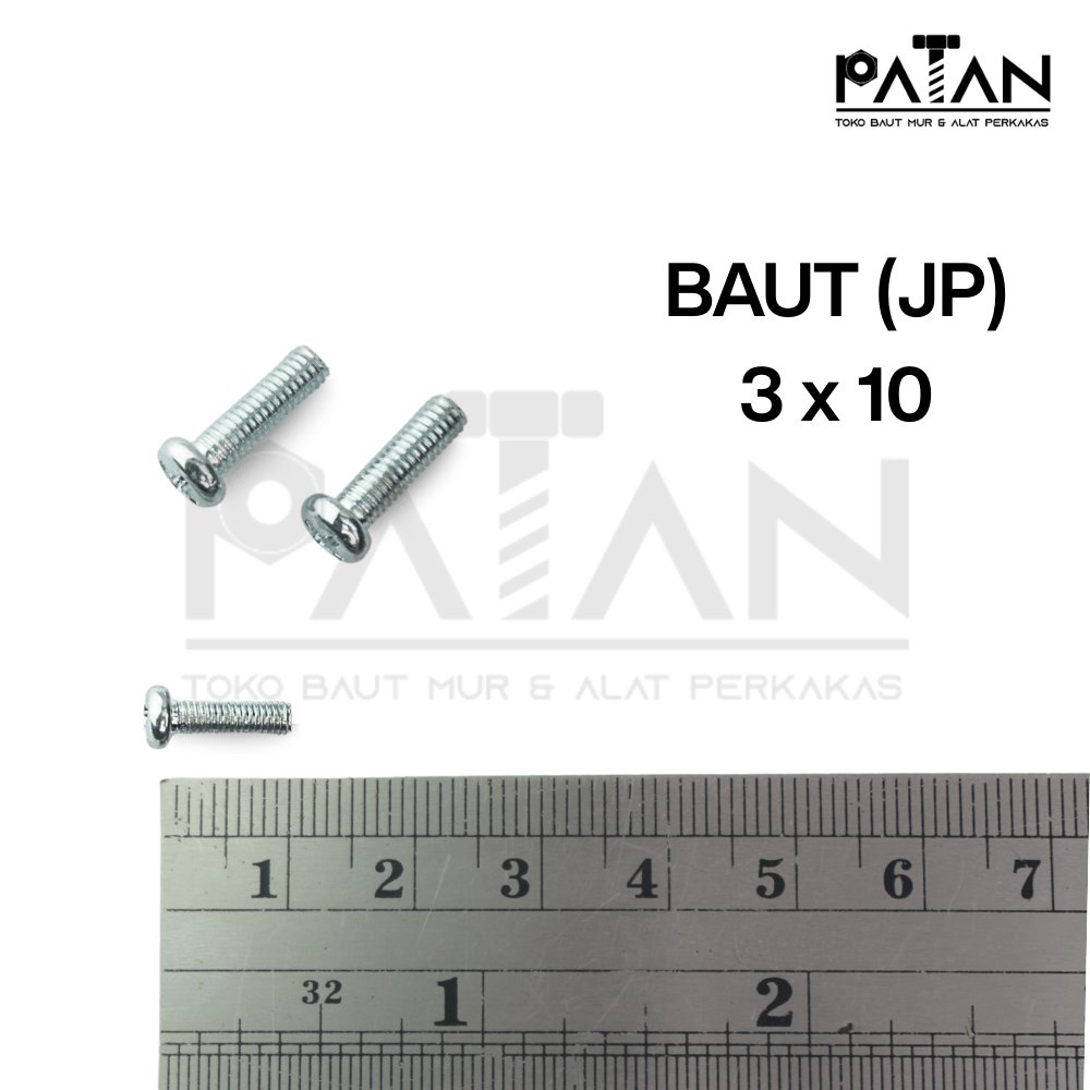 Baut JP Kepala Bulat Putih M3 Machine Screw (Panjang 8-60) Obeng Plus (+)