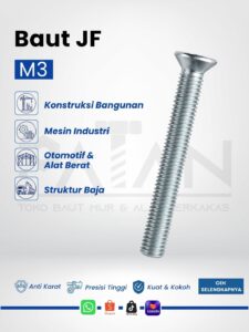 Baut JF Kepala Datar Putih M3 Machine Screw (Panjang 10-40) Obeng Plus (+)