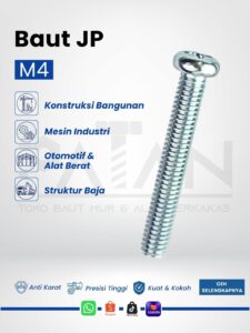 Baut JP Kepala Bulat Putih M4 Machine Screw (Panjang 8-50) Obeng Plus (+)