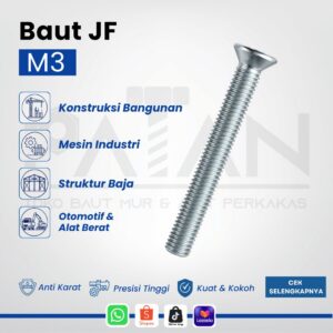 Baut JF Kepala Datar Putih M3 Machine Screw (Panjang 10-40) Obeng Plus (+)