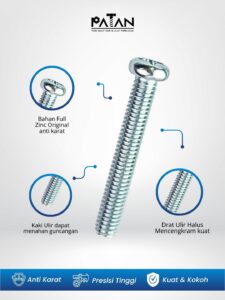 Baut JP Kepala Bulat Putih M4 Machine Screw (Panjang 8-50) Obeng Plus (+)